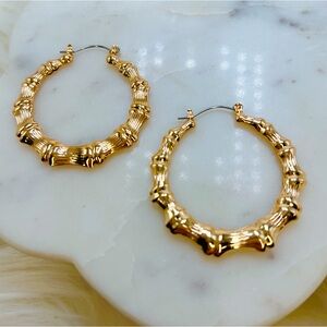 Gold Plated Bamboo Hoop 1.5" Earrings